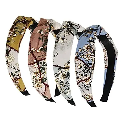 Produktbild: ANHUADE Stirnbänder für Frauen und Mädchen - Boho Wide Knot Turban Stoff Haarband, No Slip Elastische Haare Hoops, Mode Haarschmuck für Erwachsene, 4 Stück