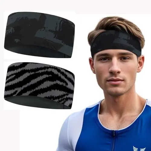 Produktbild: Stirnband Sport - Breit Schweißband Stirn für Herren und Damen, Schnelltrocknend Haarband für Fitness Joggen Laufen Reiten Wandern Tennis und Yoga