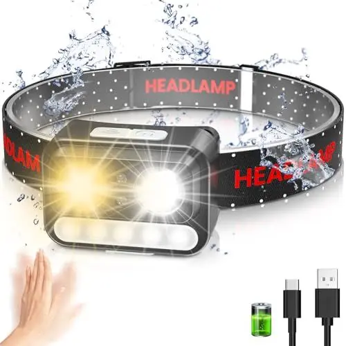 Produktbild: Stirnlampe LED Wiederaufladbar-Kopflampe mit Bewegungssensor & 9 Arbeitsmodi, 2000 LUX Superhell & IPX5 Wasserdicht, Lange Akkulaufzeit,Tragbar Verstellbare Stirnlampe für Camping, Angeln, Läuft
