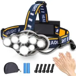 Produktbild: Stirnlampe, Superheller Kopflampe 18000 Lumen 8 LED 8 Modi mit Rotem Warnlicht, USB Stirnlampe Wiederaufladbare Wasserdicht, Perfekt für Arbeit, Outdoor, Camping, Wandern, Angeln