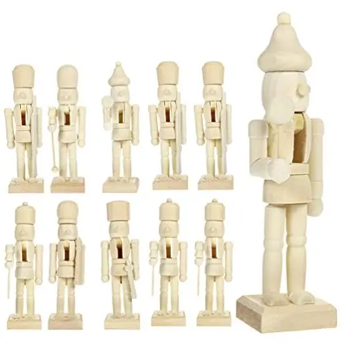 Produktbild: STOBAZA 12 Stück Unvollendete Holz-Nussknacker-Ornamente – DIY-Nussknacker-Figuren Natürliche Holzfarbe Bemalbares DIY-Handwerk 4 72 X 1 5 cm. 73X1. 57 Zoll (Zufälliger Stil)