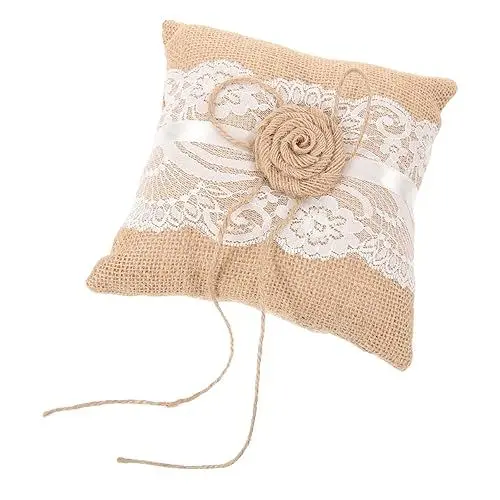 Produktbild: STOBAZA 2stücke Hochzeitsringkissen Leinen Ringträgerkissen Für Hochzeiten Verlobungen Und Jubiläumsfeiern Zufällige Designs Für Rustikale Hochzeitsdeko Hochwertige Hochzeitselemente