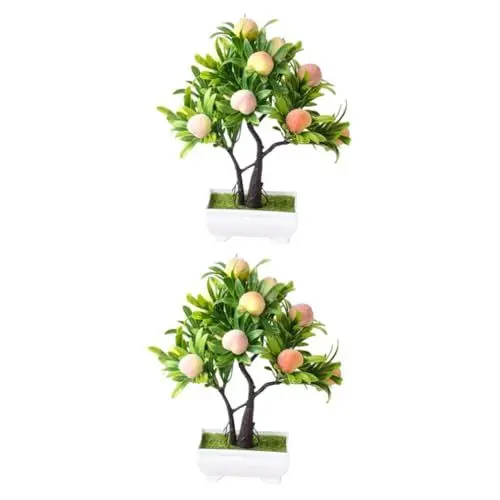 Produktbild: STOBAZA 2stücke Pottierte Künstliche Pfirsichbaum-Dekoration Lebensnahe Kunstpflanze Für Wohnzimmer Garten Und Büro Realistischer Künstlicher Bonsai Mit Natürlichen Farben Für