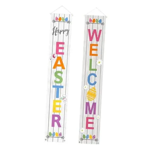 Produktbild: STOBAZA 3 Paare Ostern Couplets Osterdekorationen Im Innenbereich Outdoor-girlande Frühlingstür Banner Eier-häschen-banner Ostern Tür Couplet Ostern-veranda-schild Türvorhang Polyester