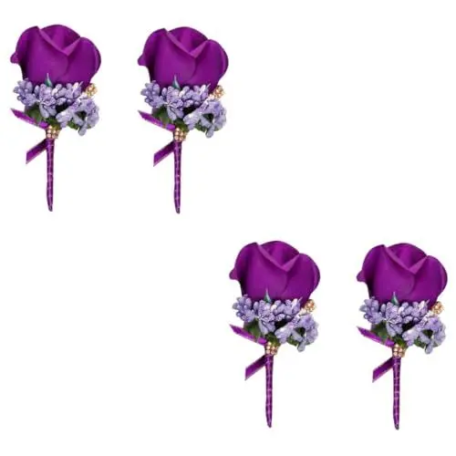 Produktbild: STOBAZA 4 Stück Braut Blumenbrosche Anstecknadel des Bräutigams Braut Broschennadeln Knopflöcher Für Braut Und Bräutigam Ansteckblume Für Den Bräutigam Braut- Hochzeit Ansteckblume Violett