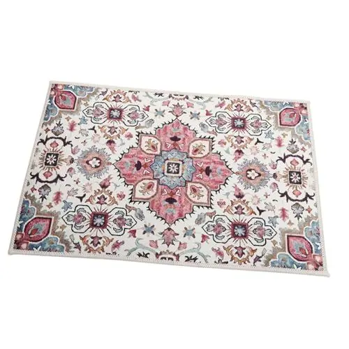 Produktbild: STOBAZA Bohemian Style Teppich Vintage Floraler Kurzflor Teppich Für Wohnzimmer Schlafzimmer Und Flur rutschfest Zufällige Randfarbe Pflegeleicht Und Bequem Für Alltag