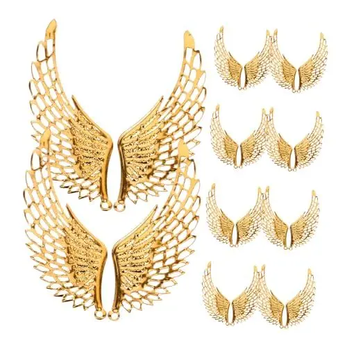Produktbild: STOBOK 10 Paar Flügelanhänger anhänger spriegel pendant Charme Anhänger klappcreolen wischtelgeschenk charmes charms anhänger Schmuck-Charm-Ergebnisse Anhänger für Halskette Metall Golden