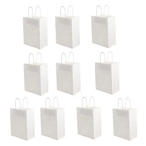 Produktbild: STOBOK 10st Packsack Basteltaschen Schmuck-geschenktüten Warenbeutel Aus Papier Papiertüte Mit Griffen Tragetasche Für Papierwaren Kraftpapier Geschenktasche Einkaufen Weiß Mittel