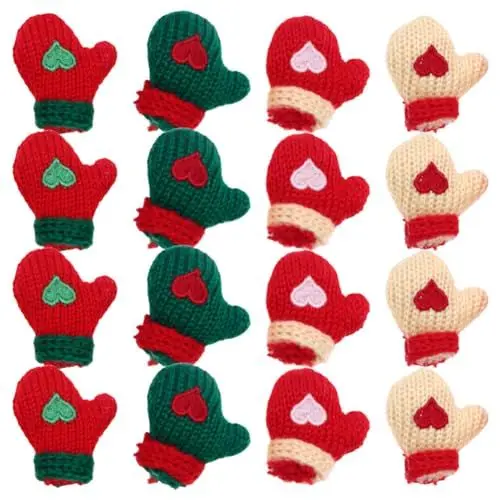 Produktbild: STOBOK 16 Stück Mini-Weihnachtsstrickhandschuhe Zum Selbermachen Weihnachtsmann-Puppenhandschuhe Miniatur-Plüsch-Herz-Design-Handschuhe Zum Basteln Weihnachtsbaum- Kleine