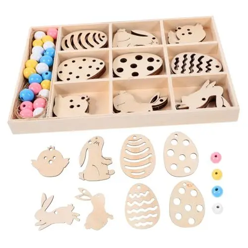 Produktbild: STOBOK Ostern Decor Kit Jungen und Mädchen Bunny Handwerk Holz Banner Dekorationen