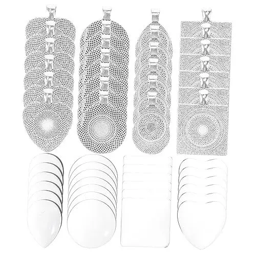 Produktbild: STOBOK 24 Sätze Zeit Tablett Schmuckanhänger Schmucksets Schmuckzubehör-Kit Schmuckbastelset antike hängende Tabletts Anhängerhalter mit Lünette Schmuck Tabletts Aktie Untertasse Silver