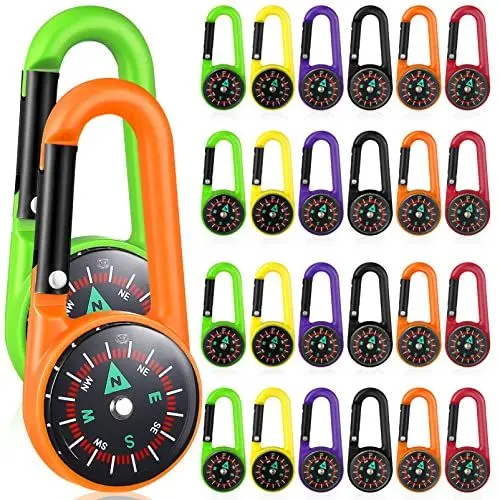 Produktbild: STOBOK 24 Stücke Kompass Schlüsselanhänger Bunte Karabiner Kompass Kunststoff Kompassclips Taschenkompass Gürtelclips Für Outdoor Camping Party Spielzeug