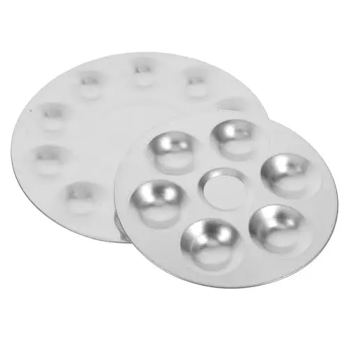 Produktbild: STOBOK 2 Stück Runde Farbmischpalette Aus Aluminium Aquarellpalette für Jungen und Mädchen Erwachsene Künstler Wiederverwendbarer Farbhalter 6/10 Löcher Flache Farbwannen Aus Metall für Kunst