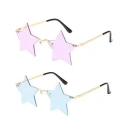 Produktbild: STOBOK 2 Paare Fünfzeigte Sternbrillen Mode Sonnenbrille Frameless Transparente Brillen Party Sterne Sonnenbrille Blau+ Lila