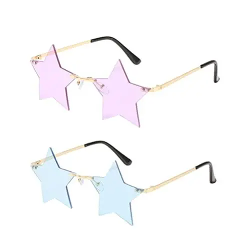 Produktbild: STOBOK 2 Paare Fünfzeigte Sternbrillen Mode Sonnenbrille Frameless Transparente Brillen Party Sterne Sonnenbrille Blau+ Lila