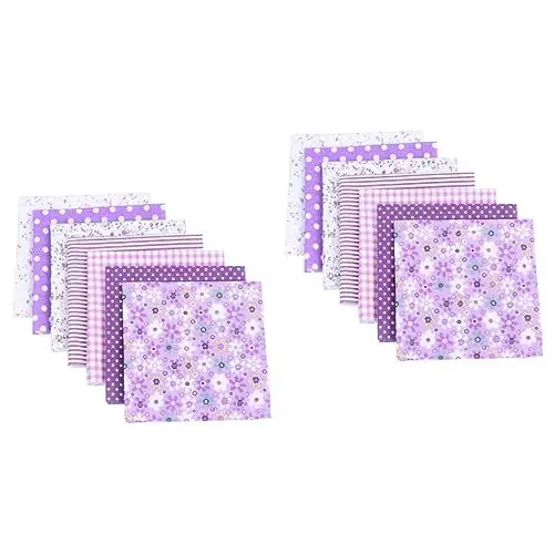 Produktbild: STOBOK 2 Sätze Handgefertigtes Baumwolltuch Bettwäsche Kinderkleider Vorhänge Mit Baumwollstoffe Selber Machen Fat Quarters Stoffbündel Baumwollkleidung Twill-Stoff Violett 14 Stück * 2