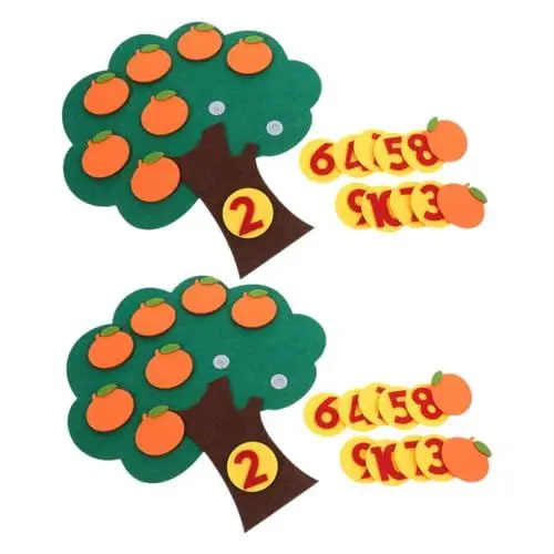 Produktbild: STOBOK 2 Sets Orange Spiele Vorschule Filz Orangenbaum Kindergarten Zählspielzeug Orange Puzzle Kindergarten Mathe Spiele Baum Nummer Lernspielzeug