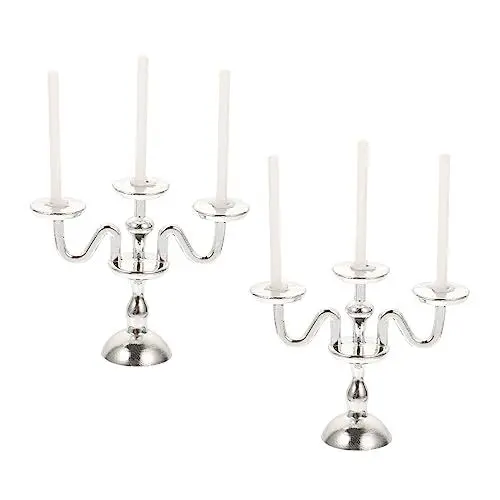 Produktbild: STOBOK 2 Stück Legierung Kerzenlampe Modell Mini Kerzenhalter Ständer Puppenhaus Mini Kerzenständer Dreiköpfiger Kerzenständer Kandelaber Modell Miniatur Kerzenständer Für