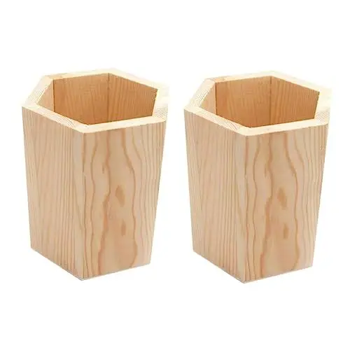 Produktbild: STOBOK 2st Pine Stifthalter Mini-schreibtisch-organizer Make-up-pinselhalter Saftig Bleistiftbecher Rustikaler Stift-organizer Stift Eimer Kosmetik Kiefernholz Make-up-pinselbecher Kind