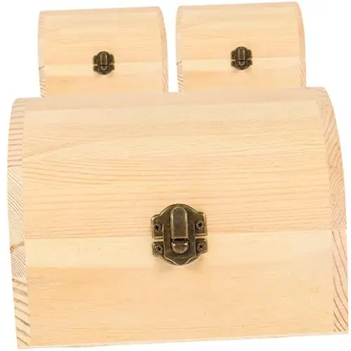 Produktbild: STOBOK 3St gewölbte Holzkiste Lagerung von Kunstbedarf Kommode Schmuck-Geschenkboxen Piraten- Piraten-Schatztruhe Geschenkboxen aus Holz Bastelkisten aus Holz Holzkisten Legierung