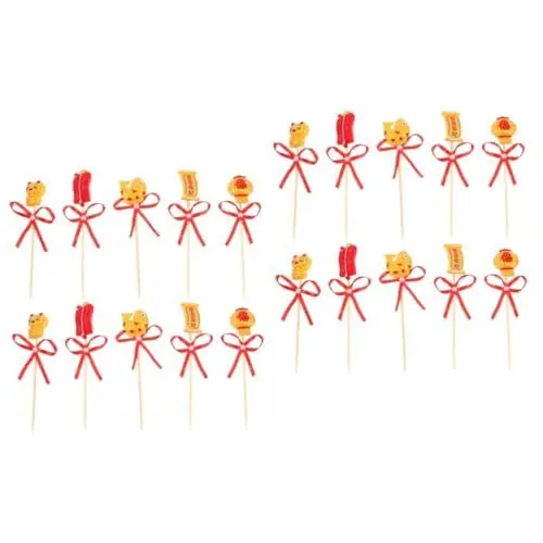 Produktbild: STOBOK 4 Sätze Theme-Plugin Cupcake-Topper Kuchendekoration des neuen Jahres 2021 Obstkuchen geschenk Festival-Kuchendeckel Kuchendeckel für das neue Jahr China Fu Partybedarf Ornamente