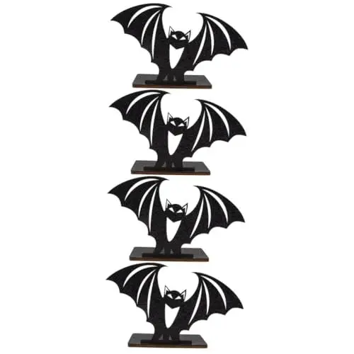 Produktbild: STOBOK 4 Stück Halloween-Kerzenhalter Holz Tischdekoration Halloween Projektionsdeko Halloween-Wohndekoration Ecke Bauernregal kerzenständer Tischdeko aus Holz Landschaftsverzierung Black