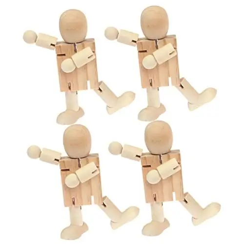 Produktbild: STOBOK 4 Stück Holzroboterpuppen Für Spielzeugmenschen Puppenhausfiguren Unvollendete Bastelprojekte