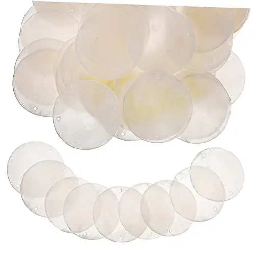 Produktbild: 50 StüCk Runde NatüRliche Muscheln Mit 2 LöChern, 2 Zoll/5 cm, DIY Basteln FüR Windspiele Und Schmuckherstellung, Transparent