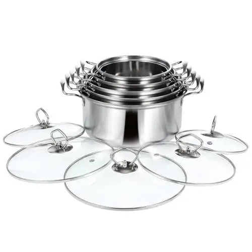 Produktbild: STOBOK Kochtöpfe Suppentopf 5 Sets Induktionskochtöpfe Aus Edelstahl Mit Glasdeckel Suppentöpfe Küchenkochgeschirr Set Geeignet Für Induktionsherd Spülmaschinenfest