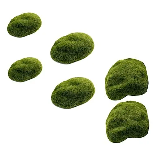 Produktbild: STOBOK 6St künstliches künstliches Moos Felsen bedeckte Steine DIY Vase einmachgläser Simulationsstein gefälschter Stein schmücken Glas Beflockung Stein dekorativer Stein