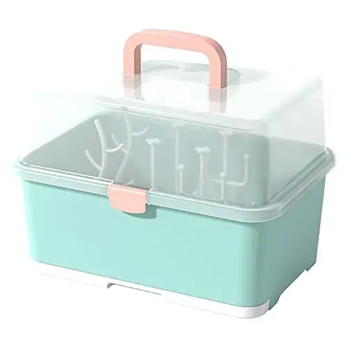 Produktbild: STOBOK Babyflasche Aufbewahrungsbox Flasche Trockengestell Flaschen Abtropfgestell Geschirr Besteck Organizer mit Abdeckung Auffangschale und Griff für Zuhause Küche Milchflaschen