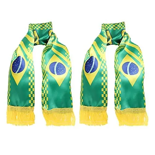 Produktbild: STOBOK Fußball Schal Seidenschal Fußball Fanartikel Brasilien 2 Stücke Satin Fußballschal Souvenirschal Fußballspiel Cheerleader Fußballer Fußballfan Geschenke Fußball Party Mitbringsel