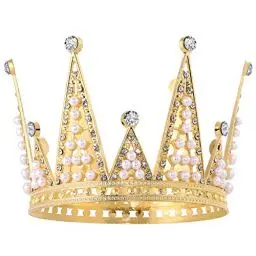 Produktbild: STOBOK Gold Crown Kuchen Topper: Alles Gute zum Geburtstag Kuchen Topper Party ,Perle Strass Queen Crown Cake Tiara Kopfschmuck Dekoration für Lady Boys und Mädchen Hochzeiten Baby Shower