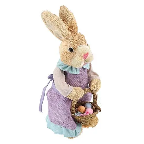 Produktbild: STOBOK Hase Figur Stroh Hase Deko Osterhase Kaninchen Osterdeko Desktop Häschen Ornament Rustikale Landhausstil Ostern Frühling Festival Party Büro Zuhause Wohnzimmer Dekoration Stil C