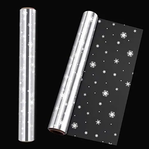 Produktbild: STOBOK Klares Cellophan Geschenkfolie Transparent Rolle,40CM x 30M Weihnachten Schneeflocken Geschenkpapier 3.0 Mil Dicke Lange Film Geschenk Kristall Papier Transparentpapier für Kunst, Blumen