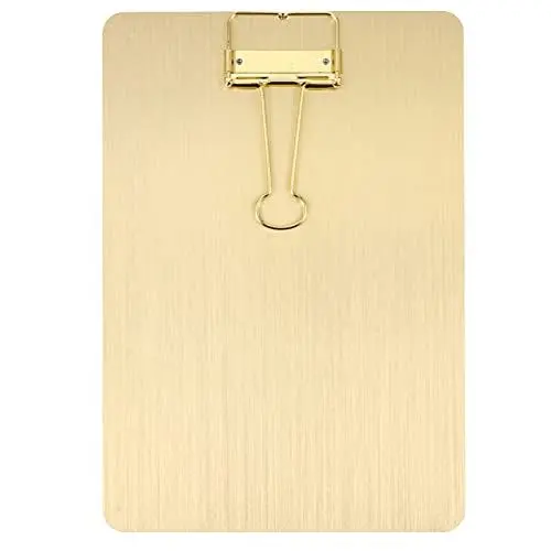 Produktbild: STOBOK Klemmbrett A5 Edelstahl Schreibbrett Pad Halter Clipboard Zwischenablage Menü Schreibblock Büro Organizer mit Metallclip Aufhängeose für Büro Business Schule Labor Restaurant Golden