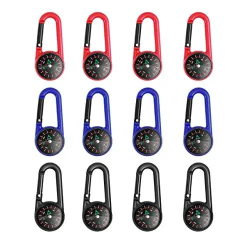 Produktbild: STOBOK Kompass Karabiner Keychain - Bunte Mini Kompass 12Pcs Tasche Anhänger - Geschenk für Sommer Outdoor Camping Zubehör - Zufällige Farbe