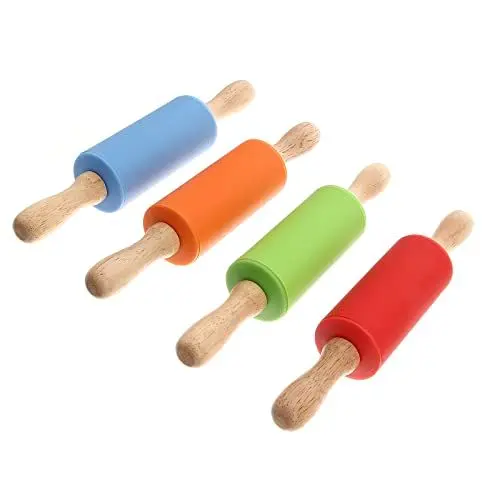 Produktbild: STOBOK Nudelholz Kinder Nudelholz Spielzeug Silikon Mini Teig Werkzeuge Ultra Bunte Lernspielzeug Holzgriff für Kinder Backen Küche Restaurant 4pcs Teigroller Silikon