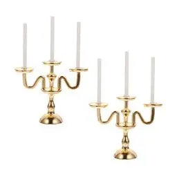 Produktbild: STOBOK Puppenhaus Kerzenleuchter Mini Vintage Legierung Golden Kerzenhalter 2 Stück Miniatur Möbel Modell Spielzeug Puppenhaus Schlafzimmer Wohnzimmer Mikrolandschaft Dekoration
