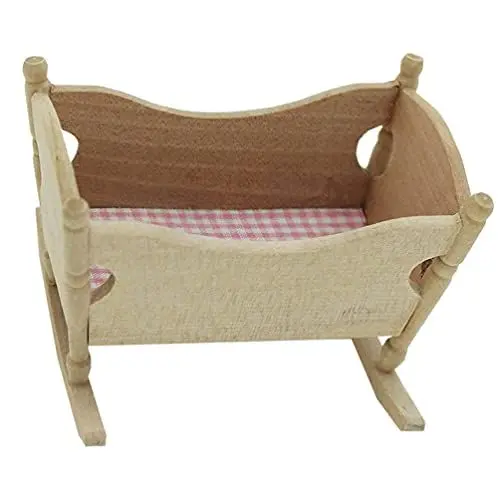 Produktbild: STOBOK Puppenhaus Miniatur Baby Cradle Puppe Krippe Bett Mini Hölzerne Wiege Spielzeug Pretend Spielen Spielzeug Puppenhaus Möbel Zubehör Dekorationen