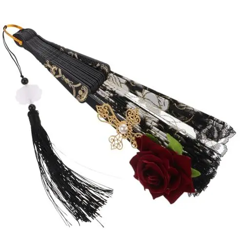 Produktbild: STOBOK Eleganter Faltfächer Aus Spitze Vintage-handfächer Großer Fächer Mit Bestickter Rose Für Tanzfotografie-Requisiten