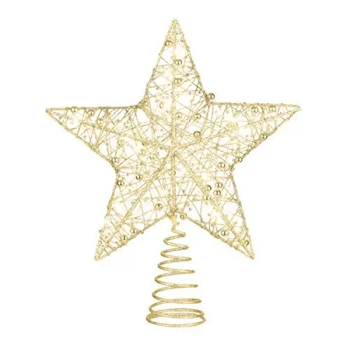 Produktbild: STOBOK Weihnachtsbaum Topper Stern Beleuchtet Baumkronen Ornament LED Licht Glitter Aushöhlampe für Weihnachten Party Ornament Dekorationen Golden