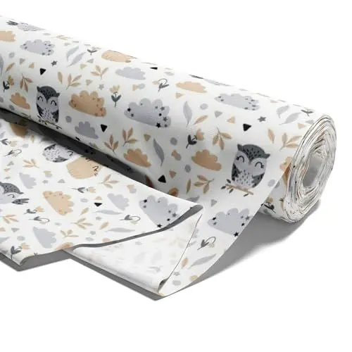 Produktbild: Stoff Meterware Baumwollstoff 5 M x 160 cm - Stoffe zum Nähen aus reine Baumwolle Fabric Futterstoff Dekostoff für Patchwork Canvas und Sewing Nähstoff Eulen