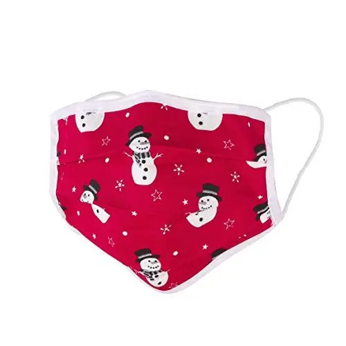 Produktbild: Stoff Mund Nasen Maske mit Nasenbügel 100% Baumwolle Schneemann Weihnachten Winter Maske (rot)