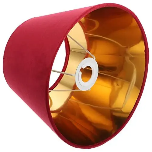 Produktbild: Stoff Tischlampe Lampenschirm E27 Rot Samt Hängeleuchtenschirm Tischlampenschirm Goldener Innenliner 25cm Deckenlampe Pendelleuchte Wandleuchte Schutzhülle Dekoration