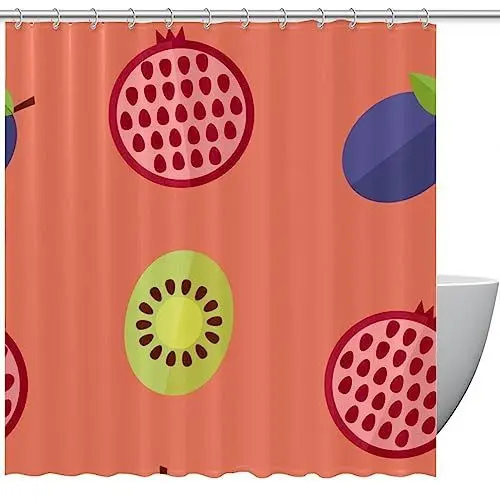 Produktbild: Stoff-Duschvorhang, wasserdichtes Design, Polyester, schnell trocknend, Duschvorhänge-Set für Badezimmer,Cartoon Kiwi Maracuja Granatapfel