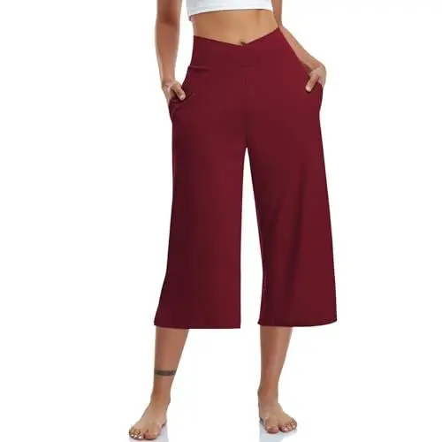 Produktbild: Hosenröcke Damen Sommer,Yogahose Damen Lang Weites Bein Leinenhose Damen Lang Damen Sommer Culotte Hose, Weite Bequeme Freizeithose Mit Elastischem Bund, Lässige Leichte Capri-Hose Für Allta