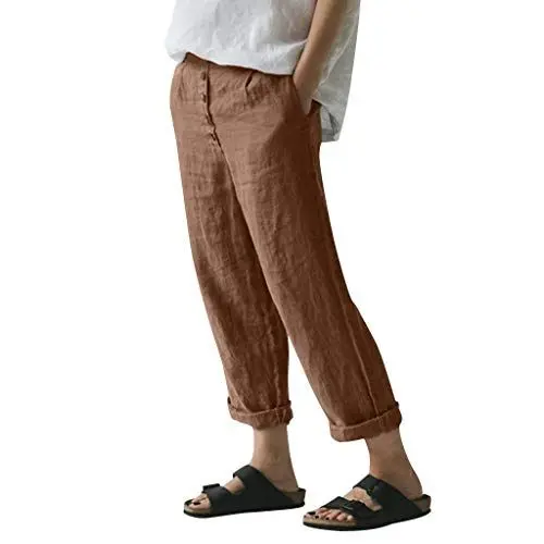 Produktbild: Stoffhose Damen Schwarz Business Gr 46 Schuhe Baumwolle Fuß solide Leinen Hose breite Damenhose lockerer lässige Hosenhose Stoffhose Damen Schwarz Business Gr 46 Schuhe (Brown, XL)