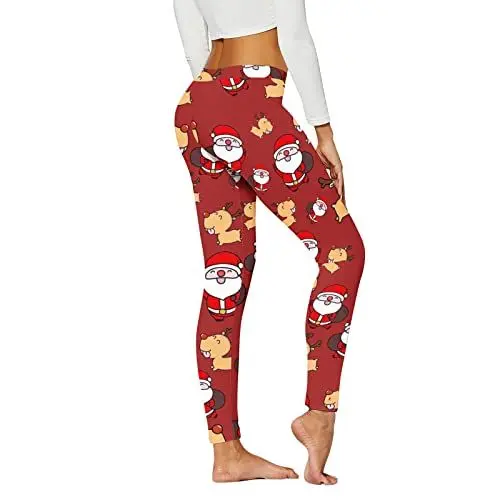 Produktbild: Stoffhose Damen Schwarz Business Gr 46 Schuhe hose Bequeme Leggings für Frauen, lässiges Weihnachtsmuster, Stretch, hohe Taille, Blumendruck, Yoga, Anzughose Blau Damen Elegant Anzug Damen (Red, XL)