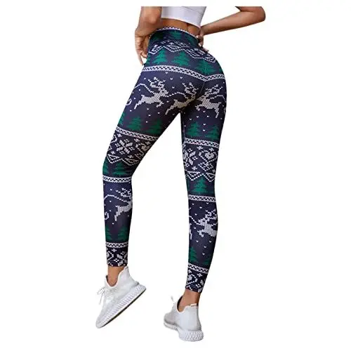 Produktbild: Generisch Hosen Mit Gummizug Damen Palazzohose Damen Hosen Hohe Hose Yoga Gesäß zu Hose Übung Weihnachten Druck Enge Frauen Taille Yogahose Leichte Weite Hose Damen Worker Hose Damen Hosen (Navy, XL)